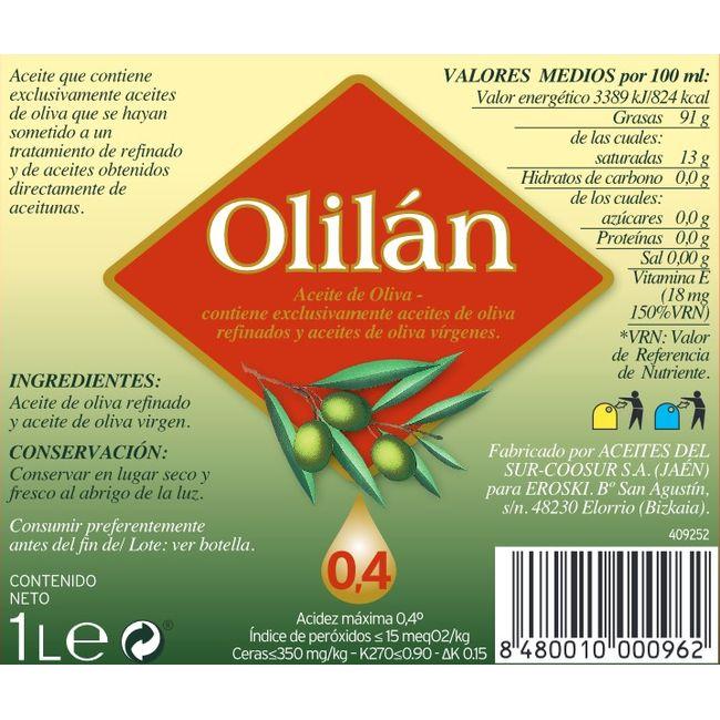 Eroski Aceite De Oliva 0 4º OLILAN Botella 1 Litro