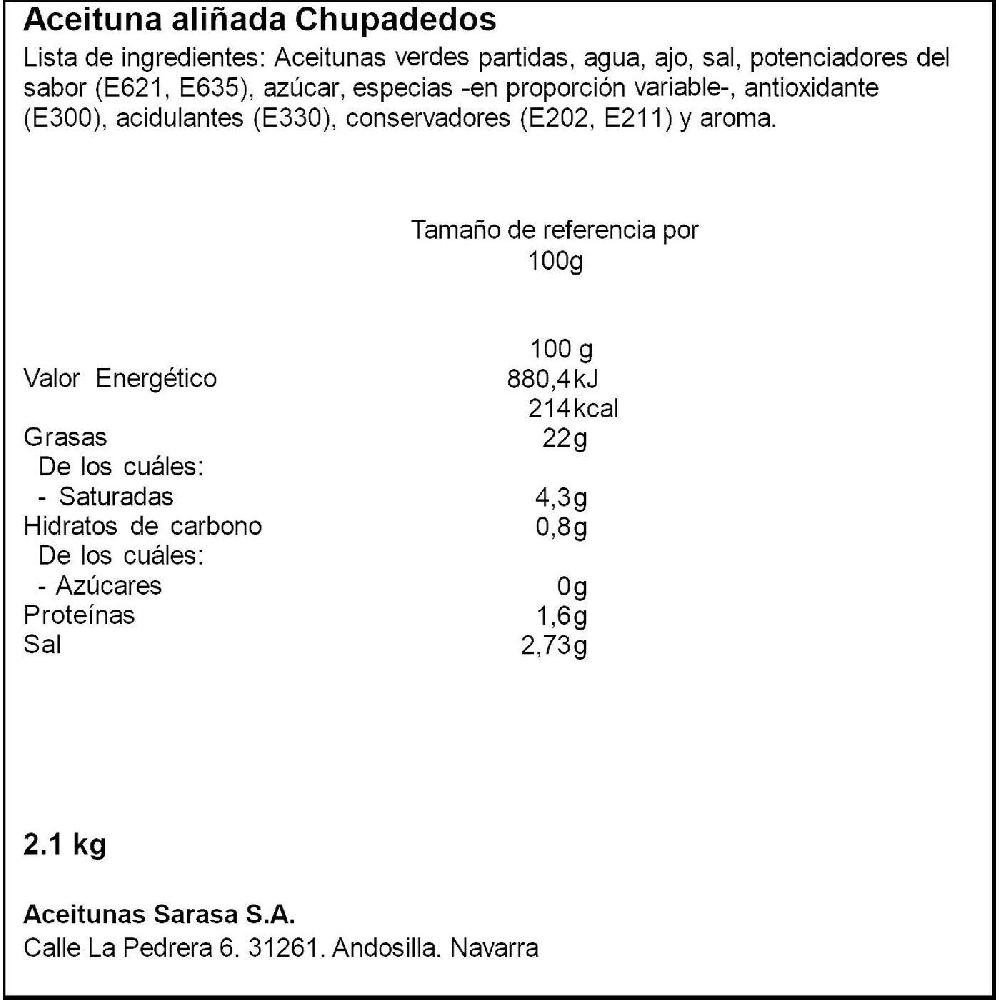 Eroski Aceituna Chupadedos SARASA Tarrina 2 1 Kg