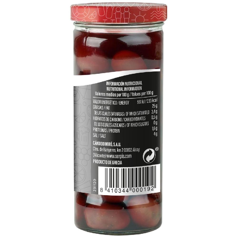 Eroski Aceituna Negra Kalamata SERPIS Frasco 340 G