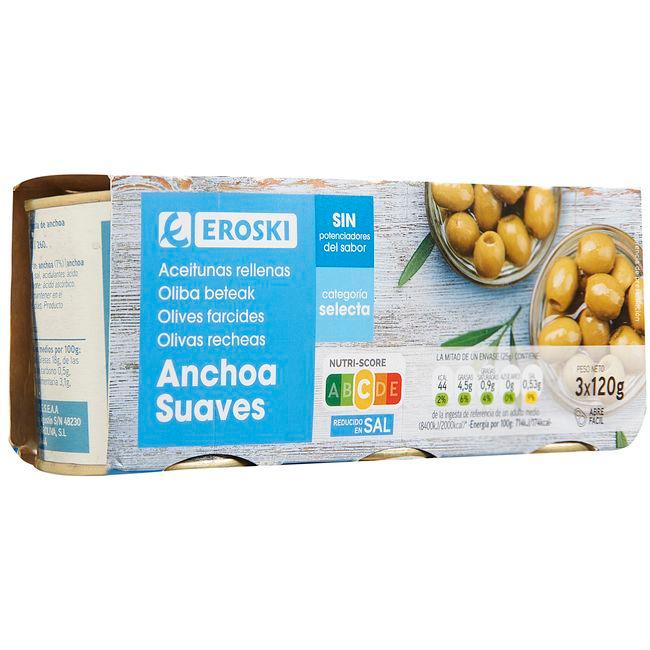 Eroski Aceituna Rellena Suave EROSKI Pack 3x50 G