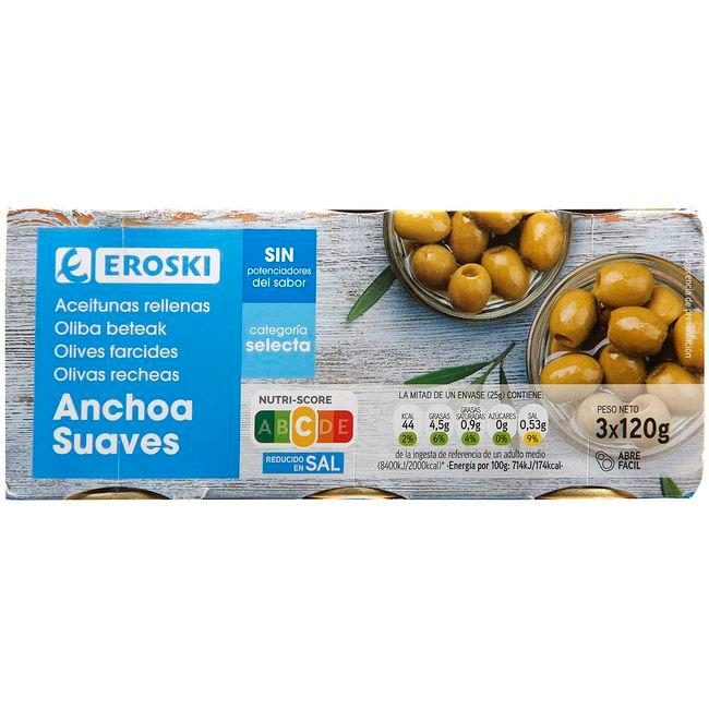 Eroski Aceituna rellena suave EROSKI pack 3x50 g