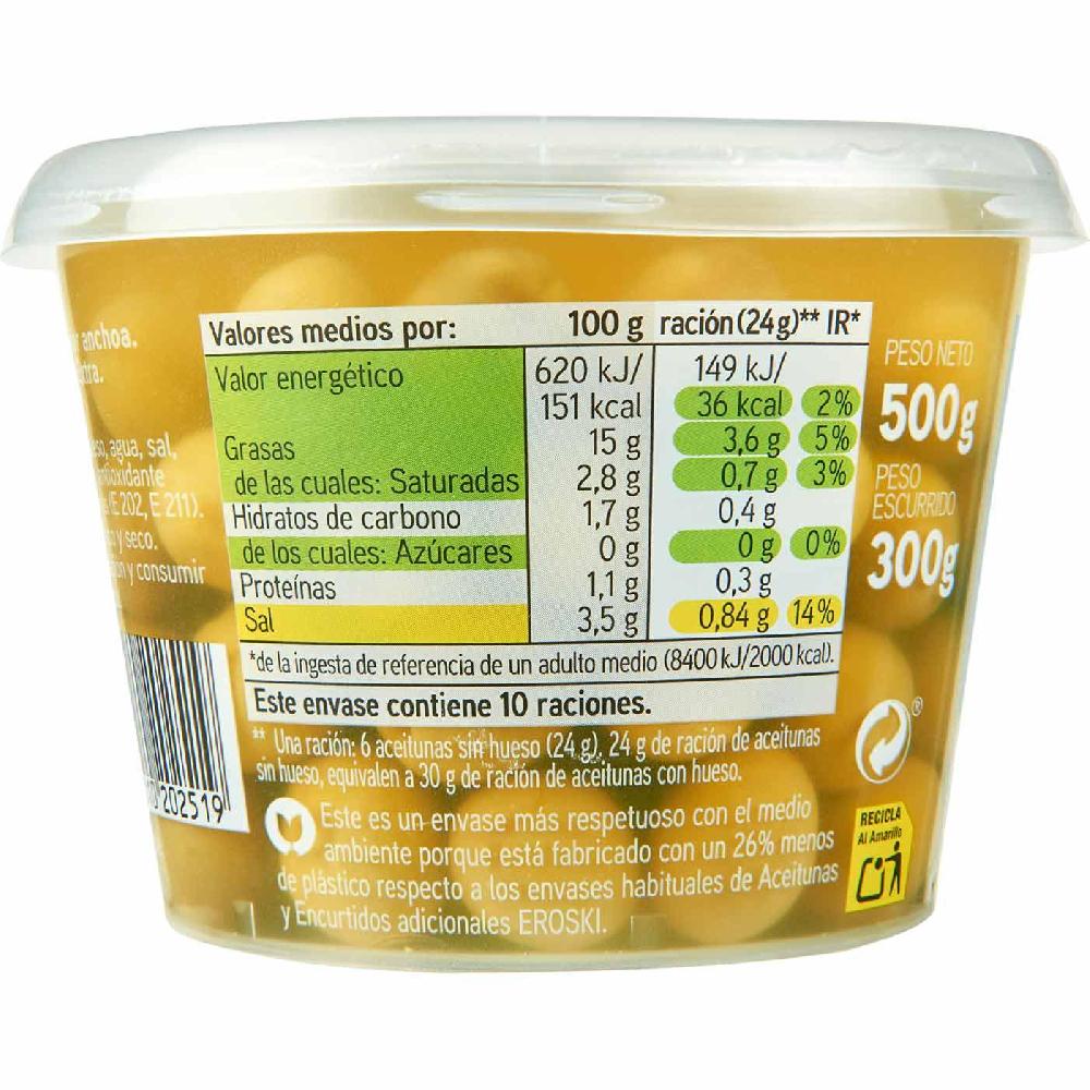 Eroski Aceituna Sabor Anchoa EROSKI Cubeta 300 G