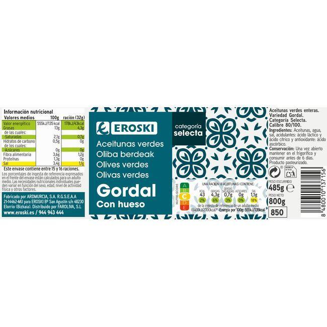 Eroski Aceitunas Gordal EROSKI Frasco 570 G