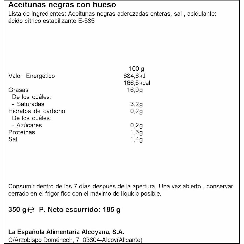 Eroski Aceitunas Negras LA ESPAÑOLA Lata 185 G