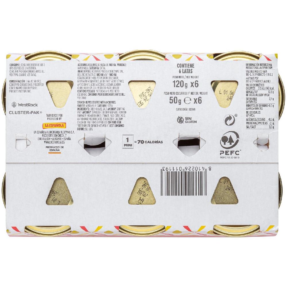 Eroski Aceitunas Rellenas LA ESPAÑOLA Pack 6x50 G