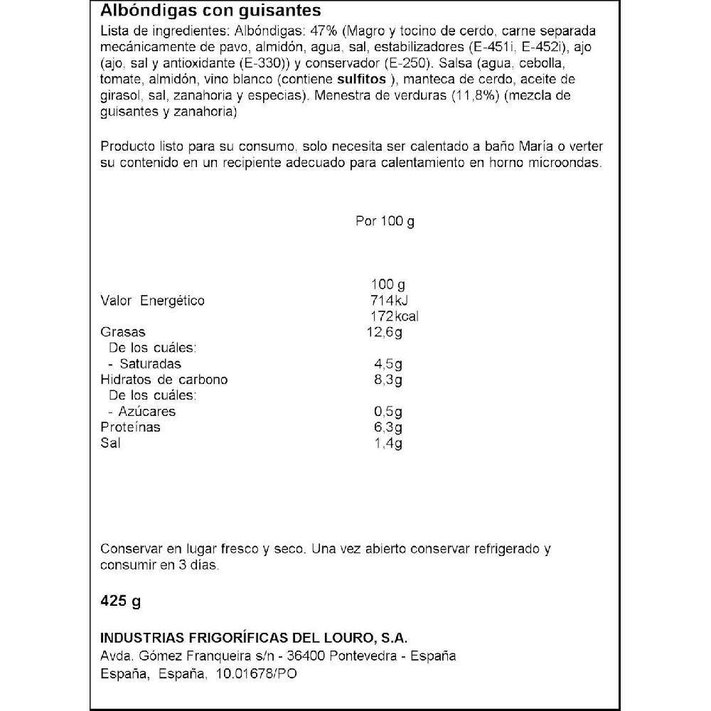 Eroski Albondigas Con Guisantes COREN Lata 425 G