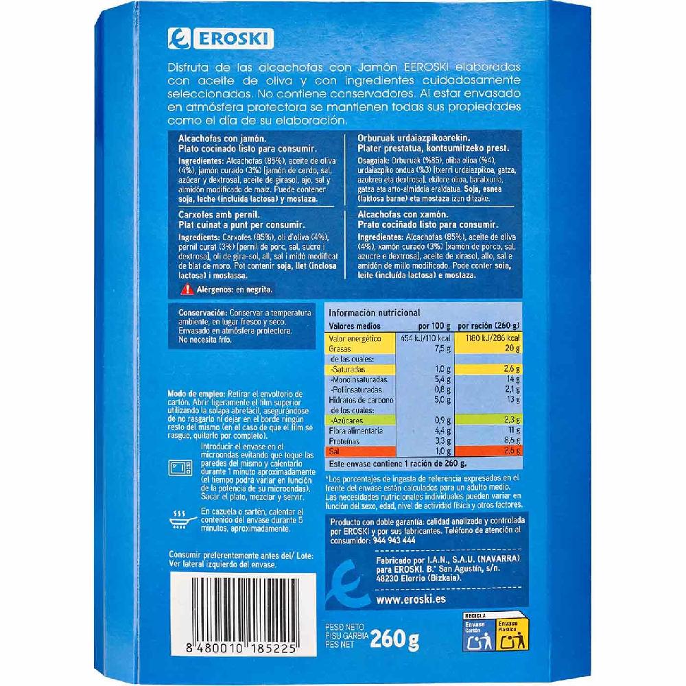 Eroski Alcachofas Con Jamón EROSKI Bandeja 260 G