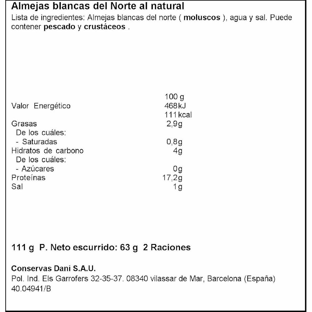 Eroski Almeja Blanca Del Norte DANI Lata 63 G