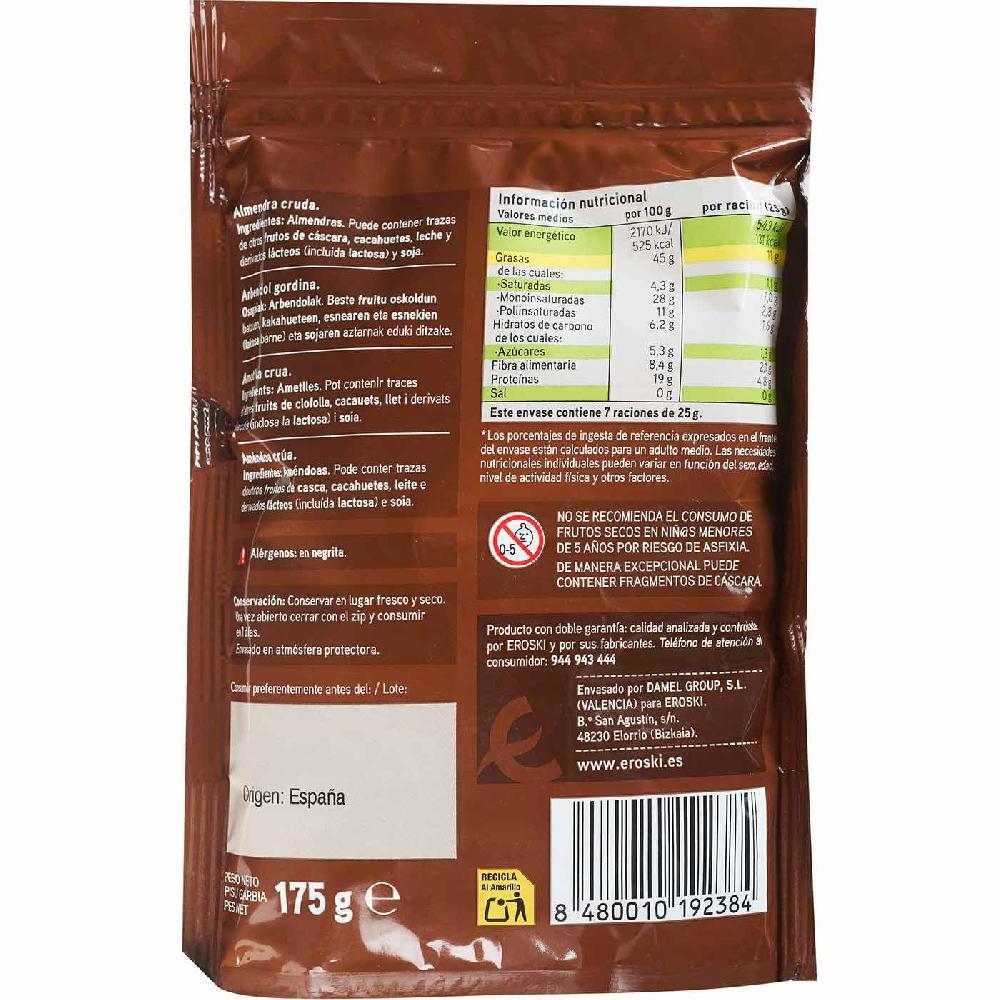 Eroski Almendra Con Piel Cruda EROSKI Bolsa 175 G