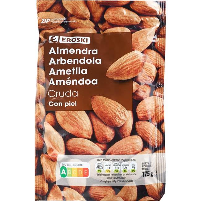 Eroski Almendra con piel cruda EROSKI bolsa 175 g