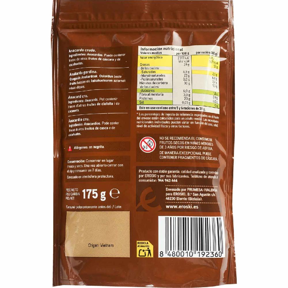 Eroski Anacardo Crudo EROSKI Bolsa 175 G