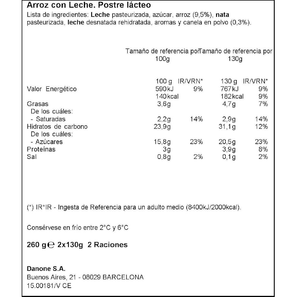 Eroski Arroz Con Leche DANONE Pack 2x130 G