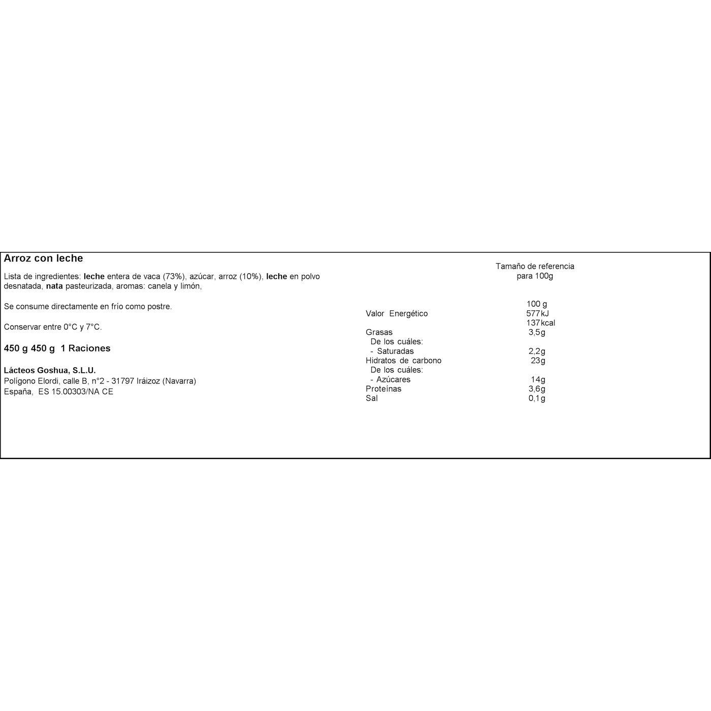 Eroski Arroz Con Leche GOSHUA Tarrina 450 G
