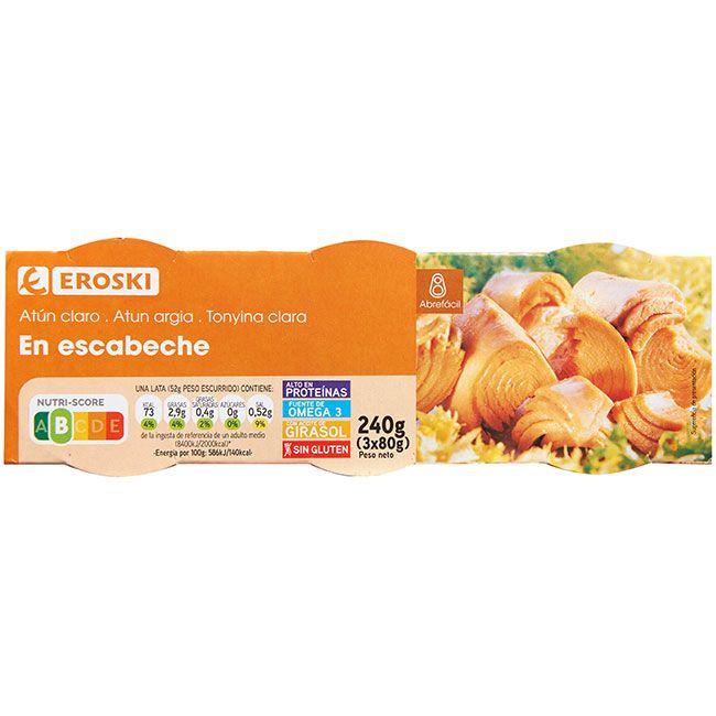 Eroski Atún claro en escabeche EROSKI pack 3x80 g