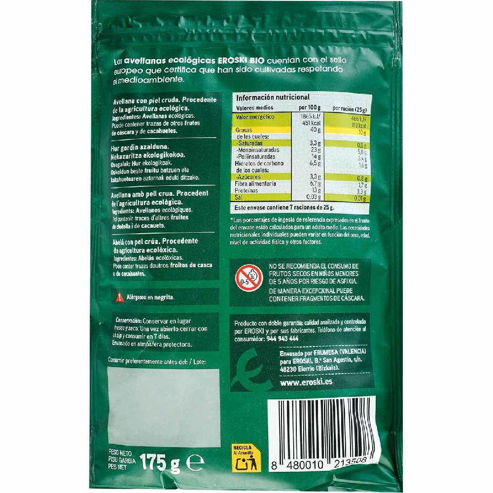 Eroski Avellana Cruda Bio EROSKI Bolsa 175 G