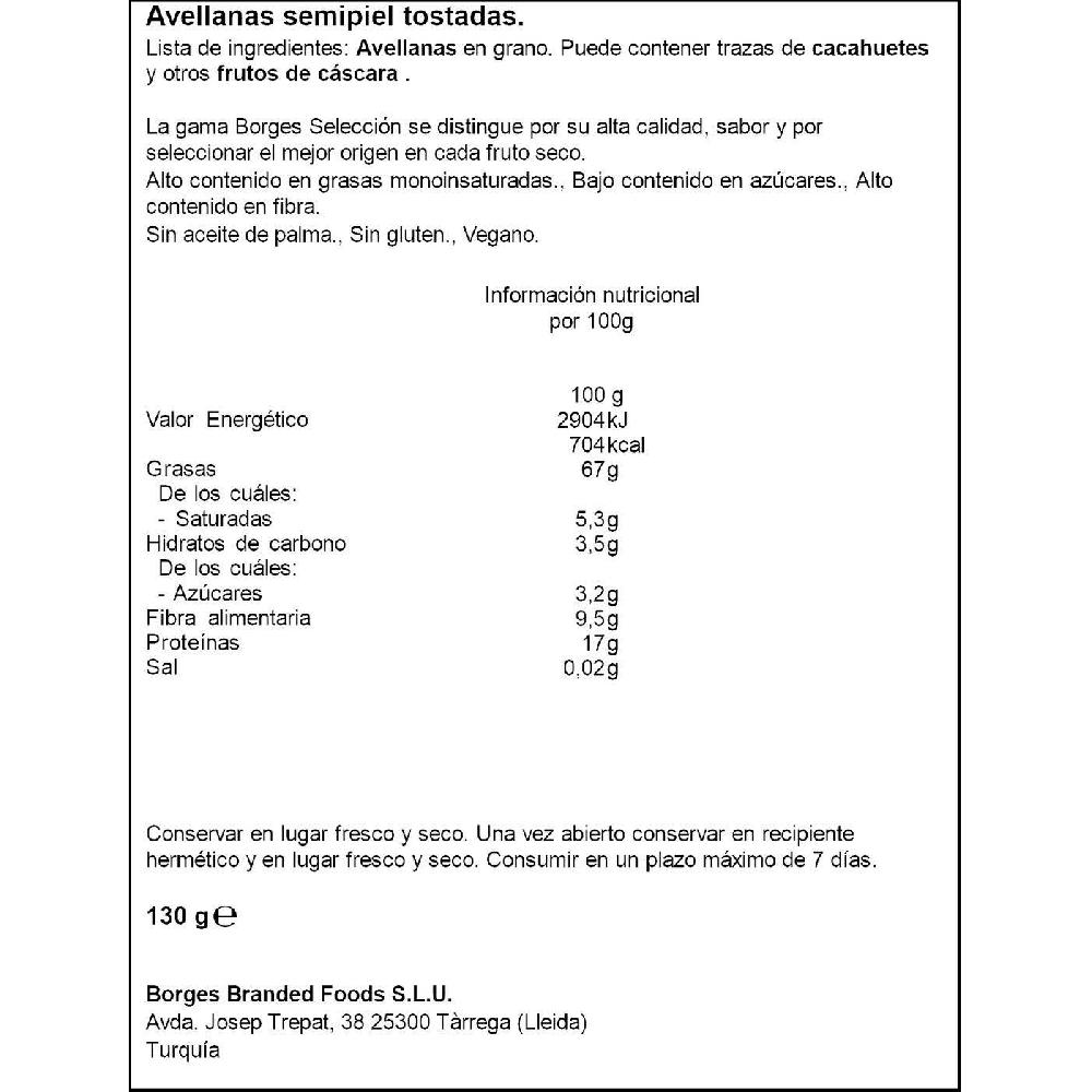 Eroski Avellana Tostada BORGES Bolsa 130 G