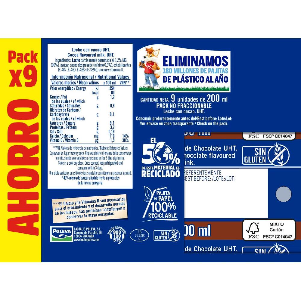Eroski Batido De Cacao PULEVA Pack 9x200 Ml