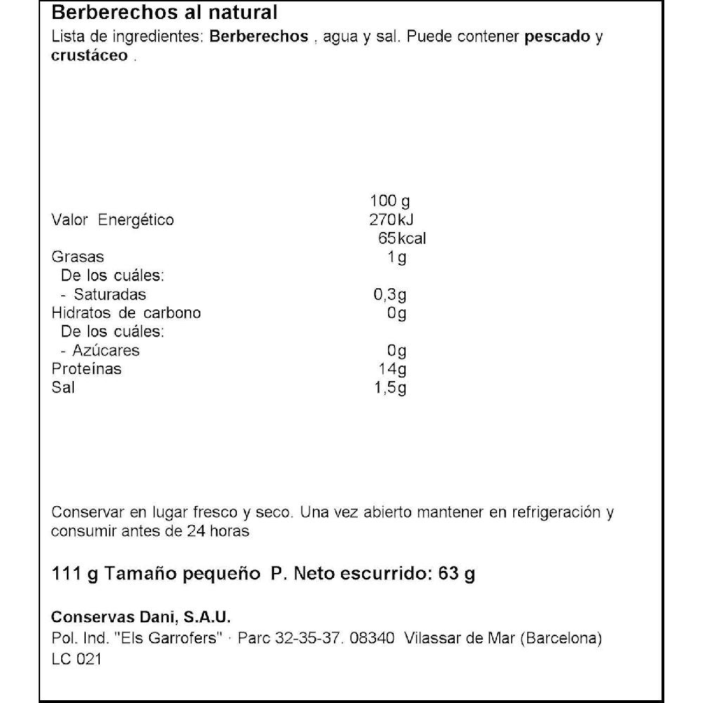 Eroski Berberechos Al Natural 45/55 DANI Lata 63 G