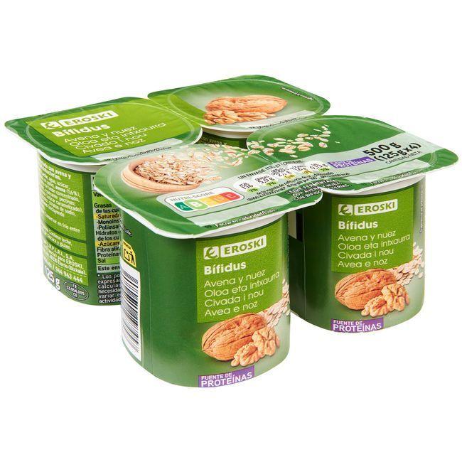 Eroski Bífidus con avena-nuez EROSKI pack 4x125 g