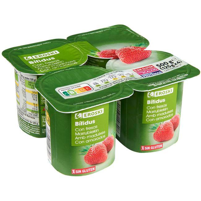 Eroski Bífidus con fresas EROSKI pack 4x125 g