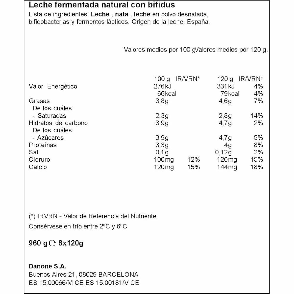 Eroski Bífidus Natural ACTIVIA Pack 8x120 G
