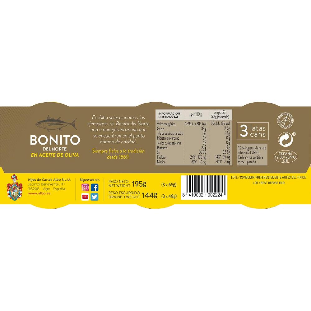Eroski Bonito En Aceite De Oliva ALBO Pack 3x65 G