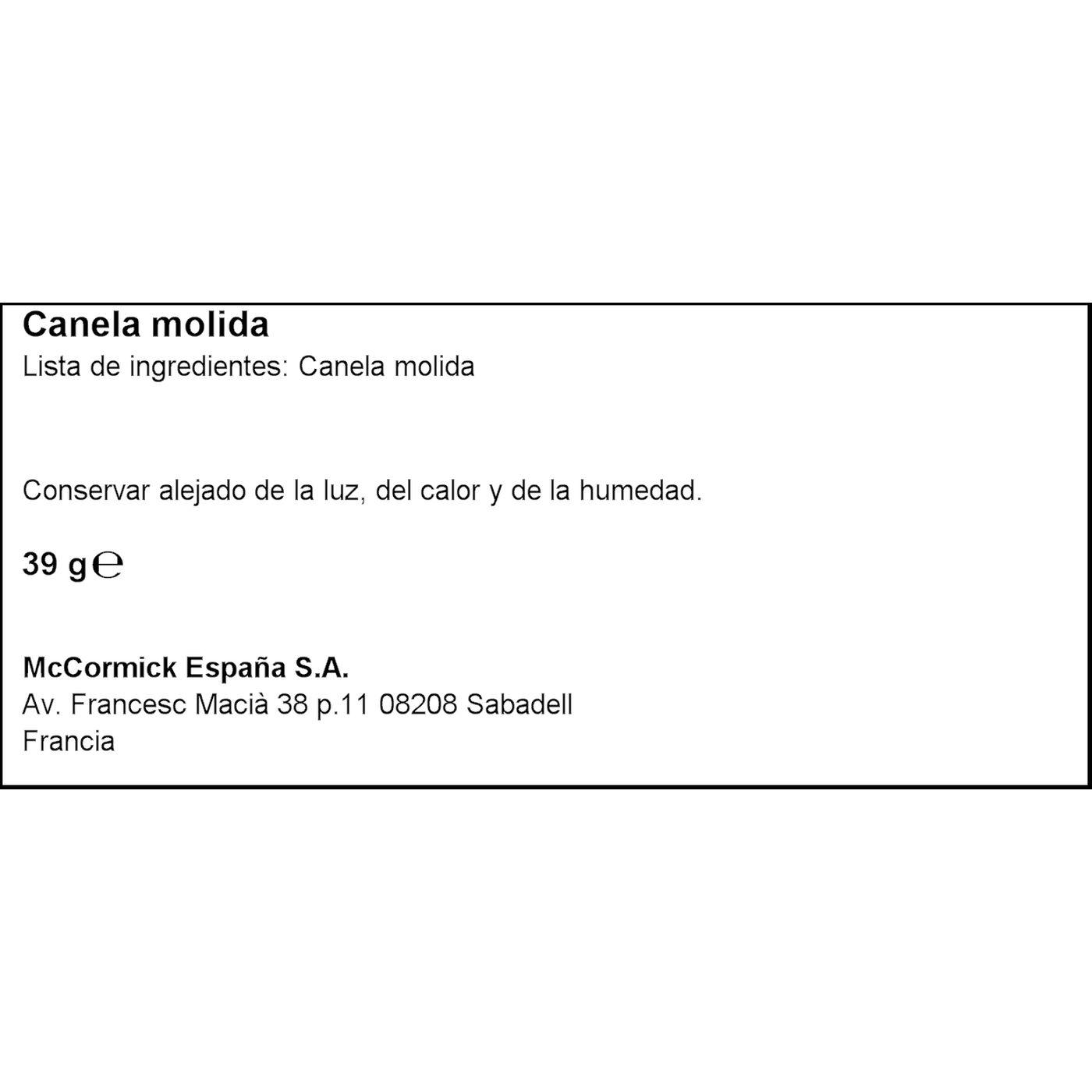 Eroski Canela Molida DUCROS Frasco 39 G