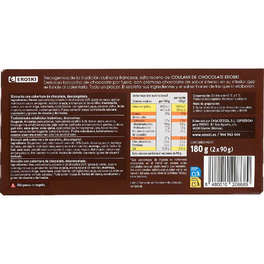 Eroski Coulant De Chocolate EROSKI Pack 2x90 G