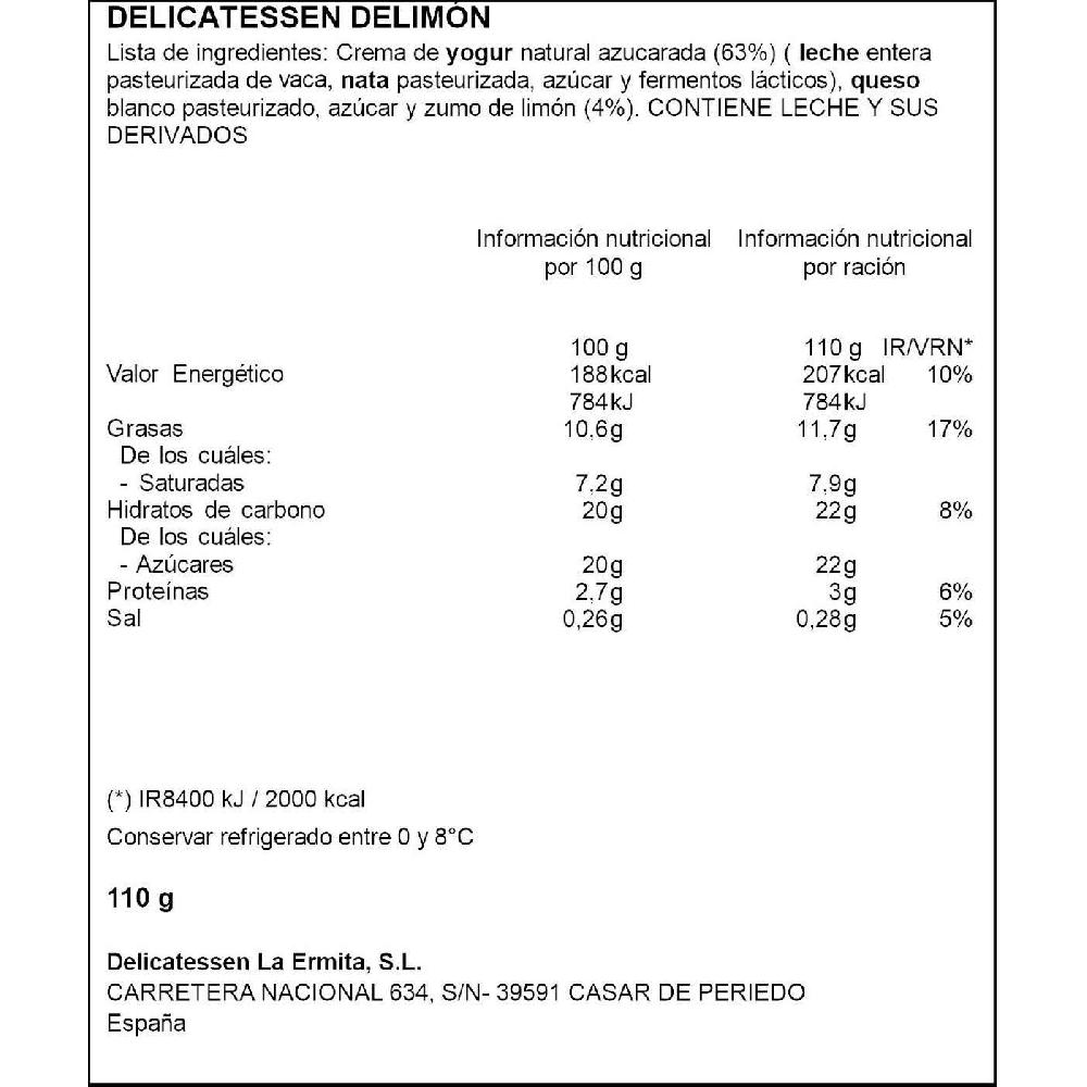 Eroski Crema Sabor Limón LA ERMITA Tarrina 110 G