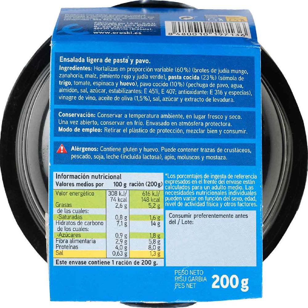 Eroski Ensalada De Pasta-pavo EROSKI Bowl 200 G
