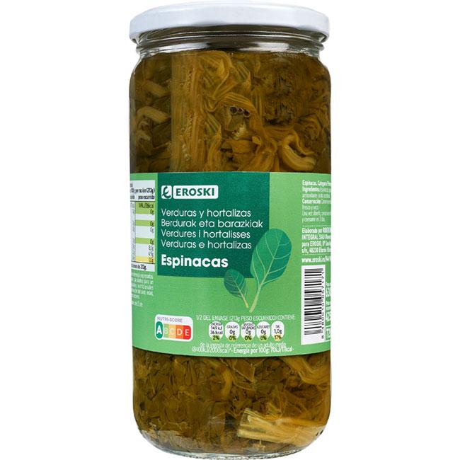 Eroski Espinaca EROSKI frasco 425 g