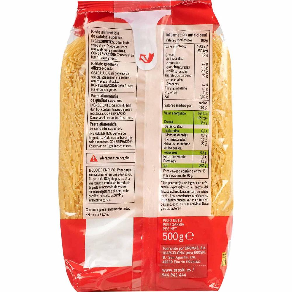 Eroski Fideo Cabellín EROSKI BASIC Paquete 500 G