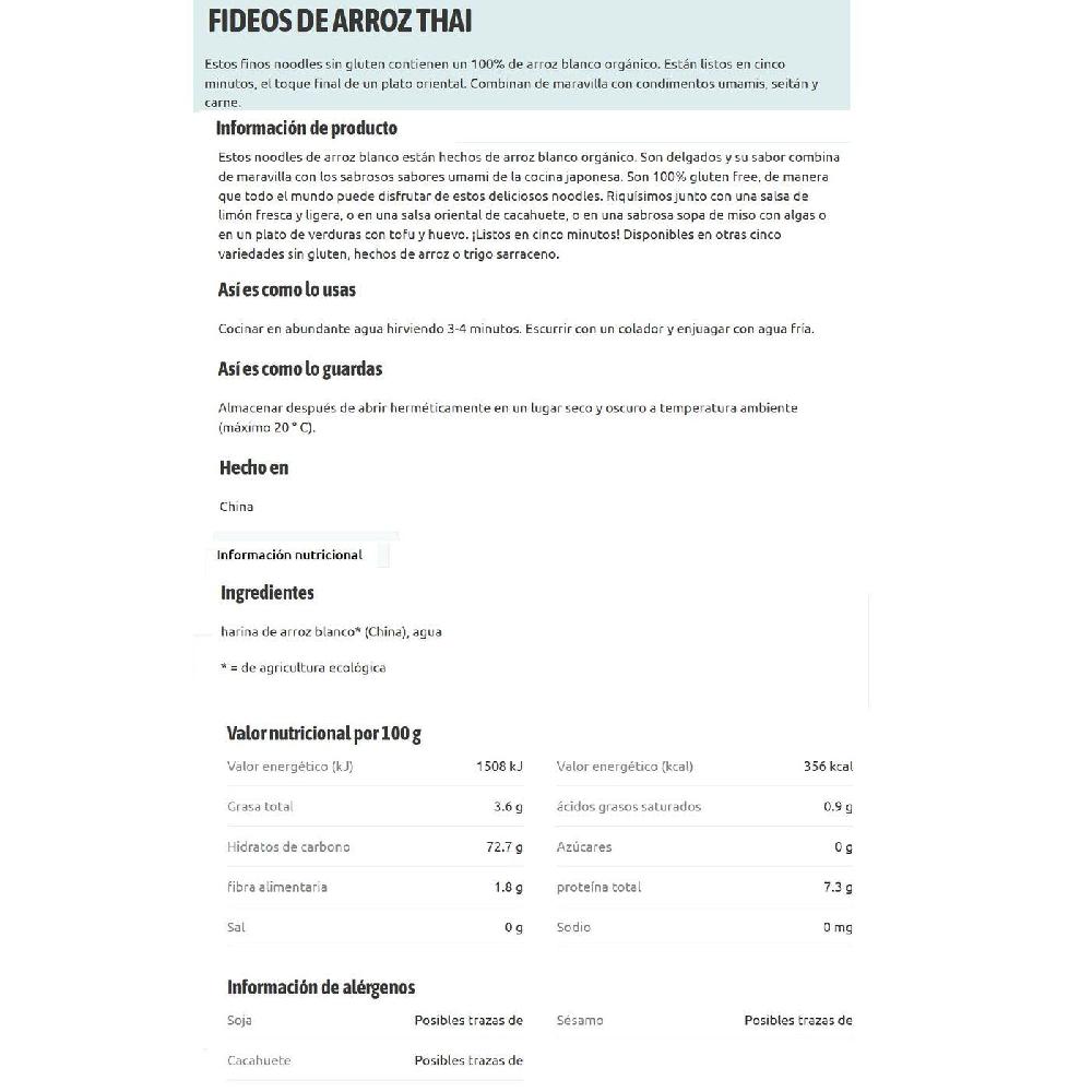 Eroski Fideos Thai Arroz TERRA SANA Paquete 250 G