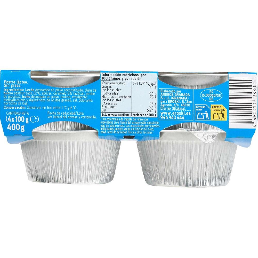 Eroski Flan De Huevo 0% EROSKI Pack 4x100 G