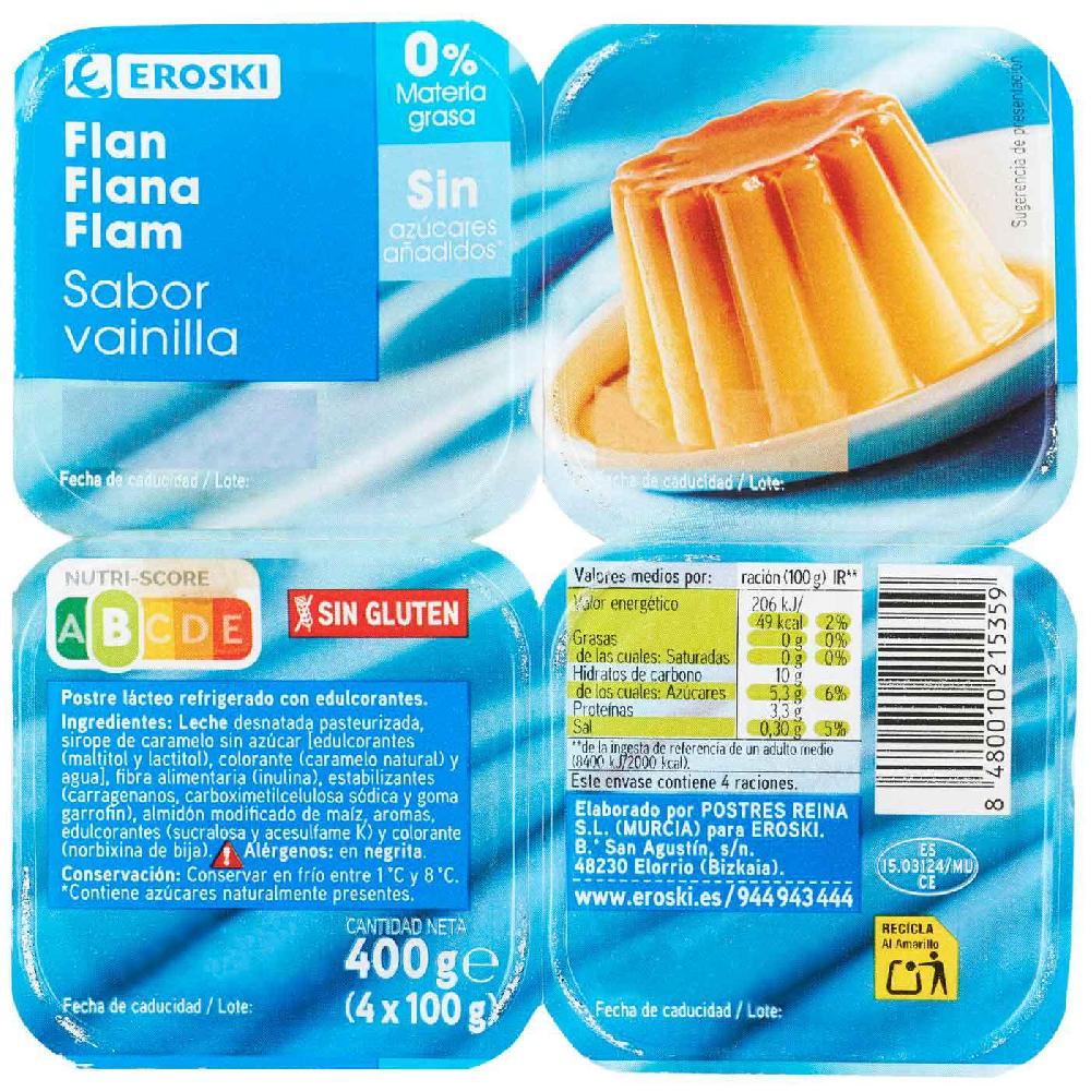Eroski Flan De Vainilla 0% EROSKI Pack 4x100 G