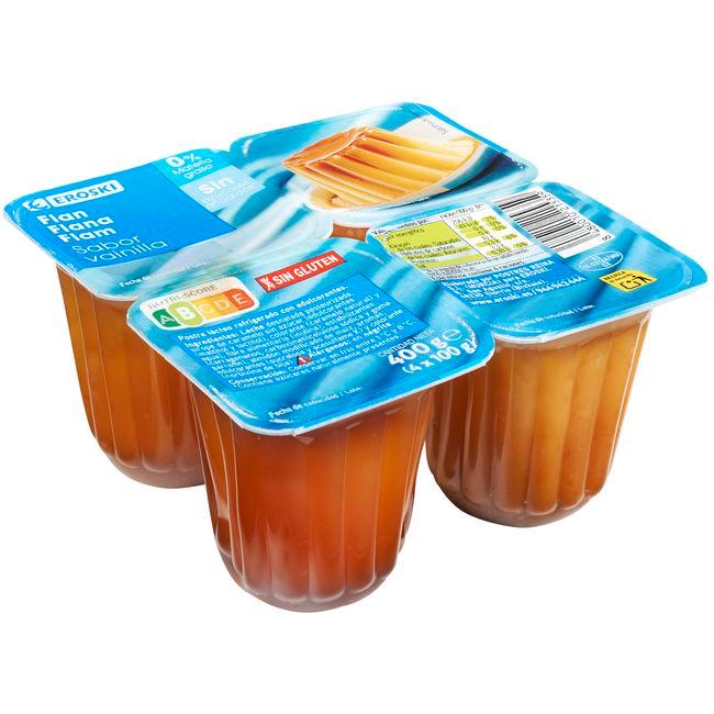 Eroski Flan de vainilla 0% EROSKI pack 4x100 g