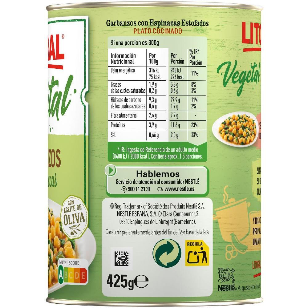 Eroski Garbanzos Con Espinacas LITORAL Lata 425 G