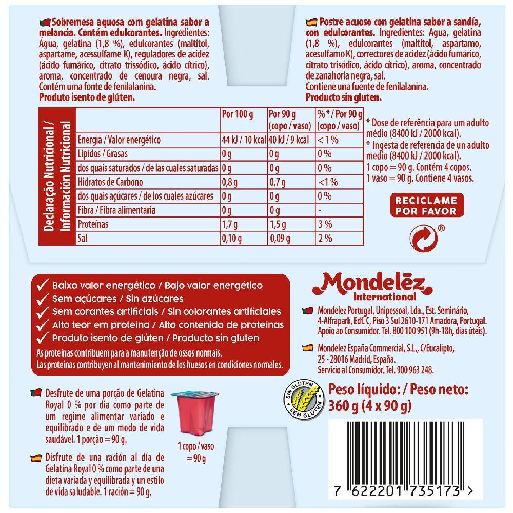 Eroski Gelatina Sabor Sandía 0% ROYAL Pack 4x90 G