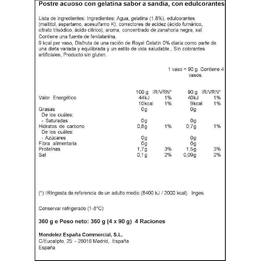 Eroski Gelatina Sabor Sandía 0% ROYAL Pack 4x90 G