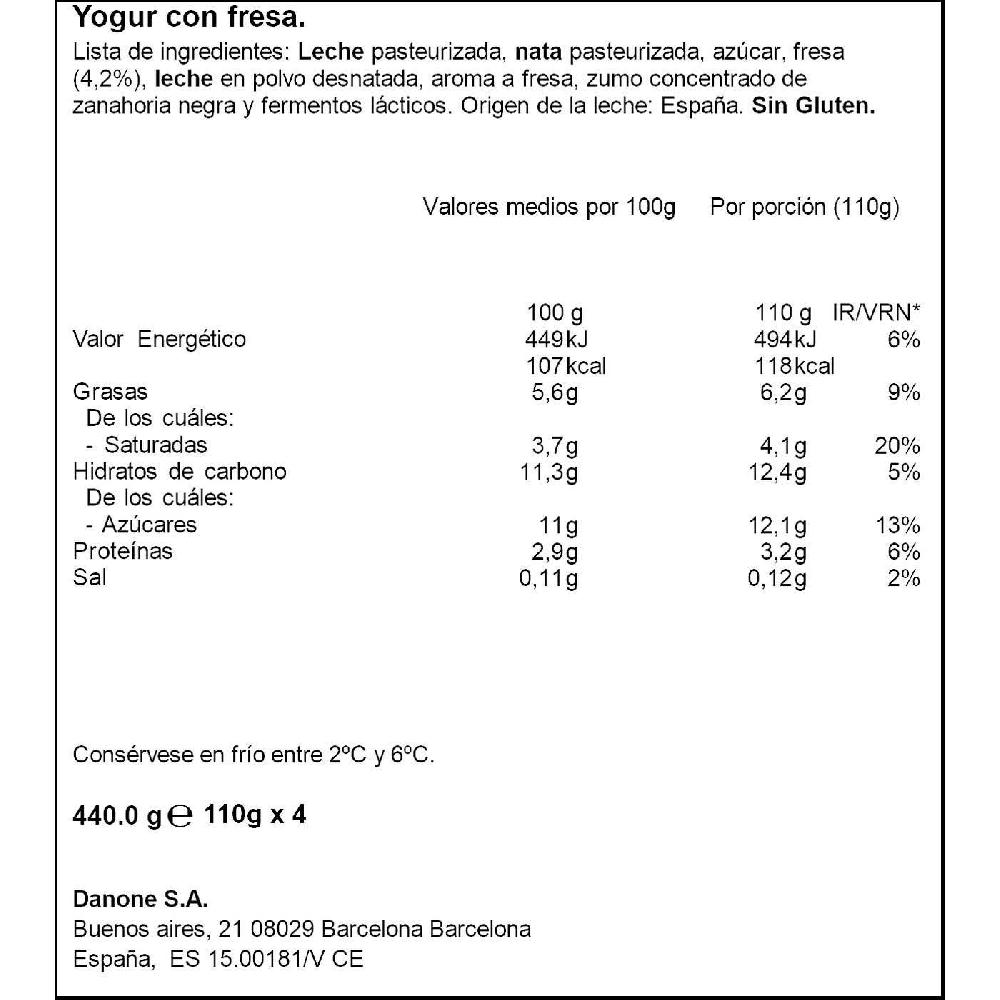 Eroski Griego Sabor Fresa DANONE Pack 4x110 G