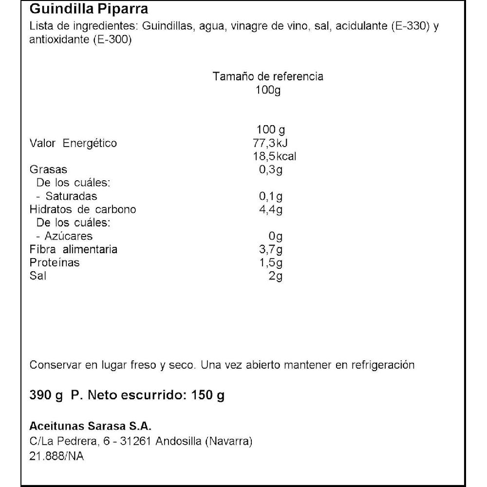 Eroski Guindillas Vascas SARASA Frasco 150 G
