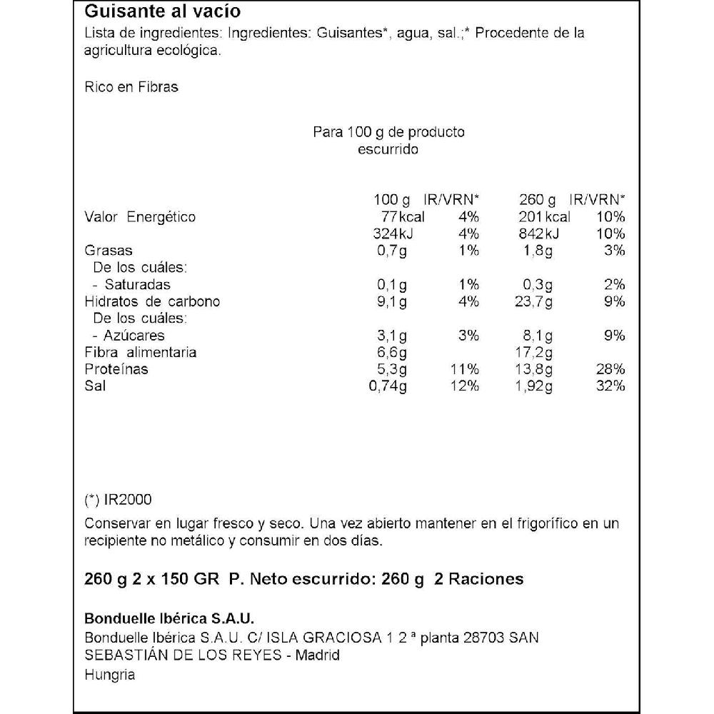 Eroski Guisante Bio BONDUELLE Pack 2x130 G