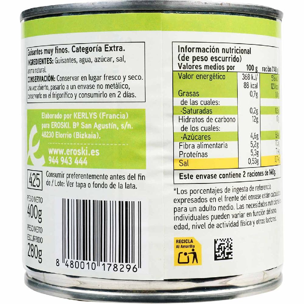 Eroski Guisante Muy Fino EROSKI BASIC Lata 280 G