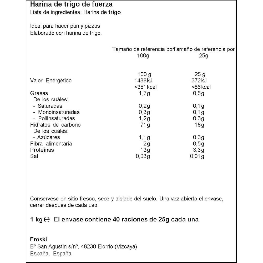 Eroski Harina De Fuerza EROSKI Paquete 1 Kg