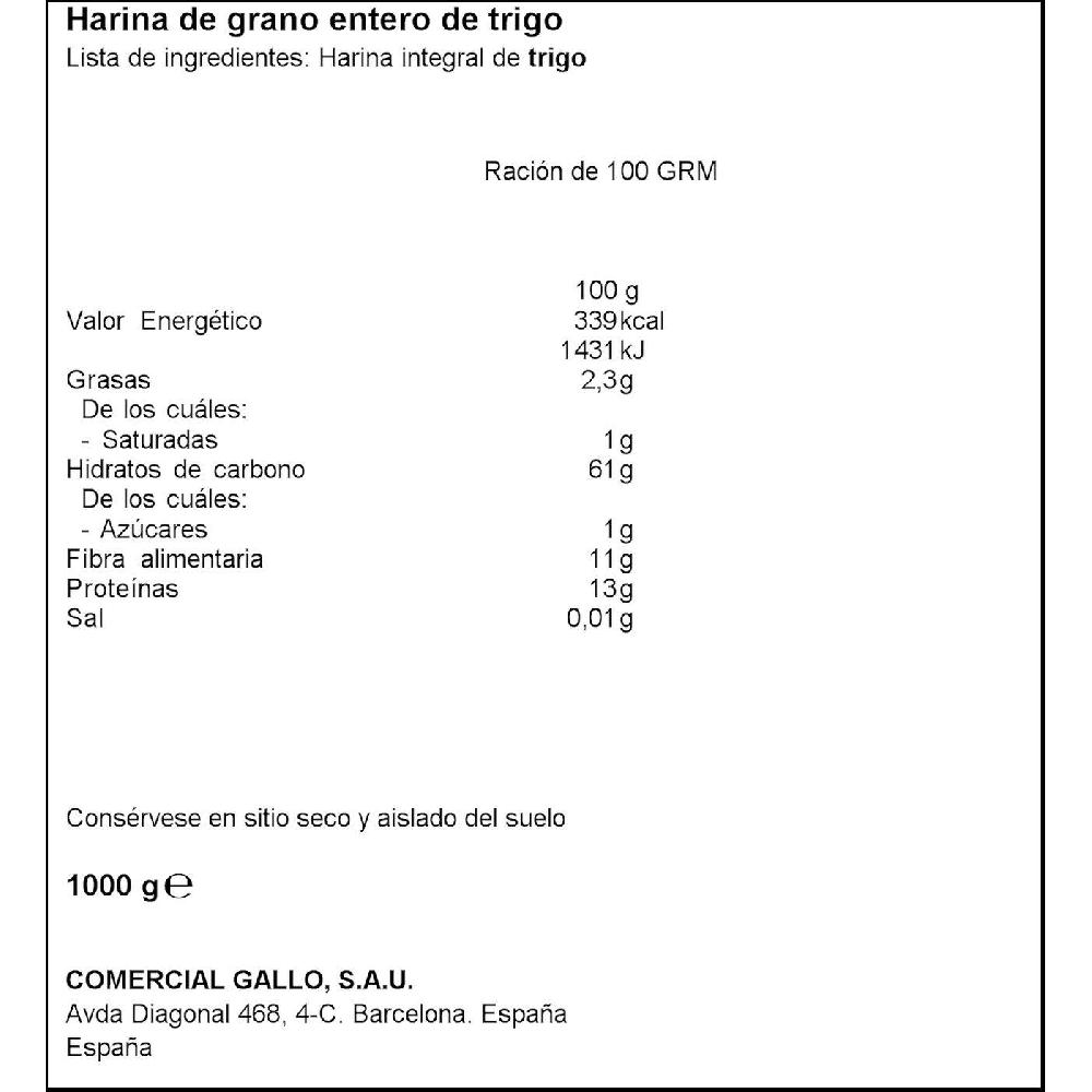 Eroski Harina Integral GALLO Paquete 1 Kg