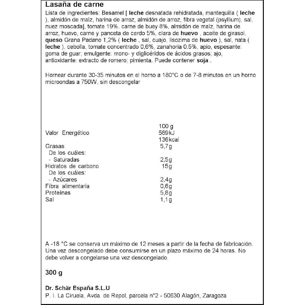 Eroski Lasagna Sin Gluten SCHARD Bandeja 300 G