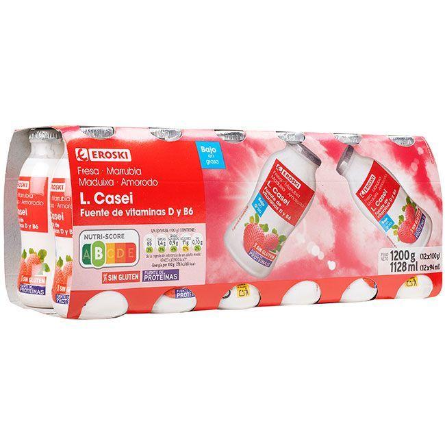 Eroski Lcasei sabor fresa EROSKI pack 12x100 ml