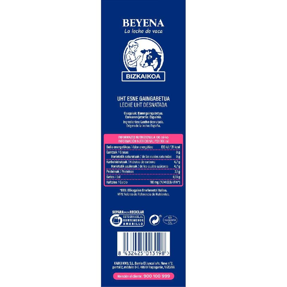 Eroski Leche Desnatada BEYENA Brik 1 Litro