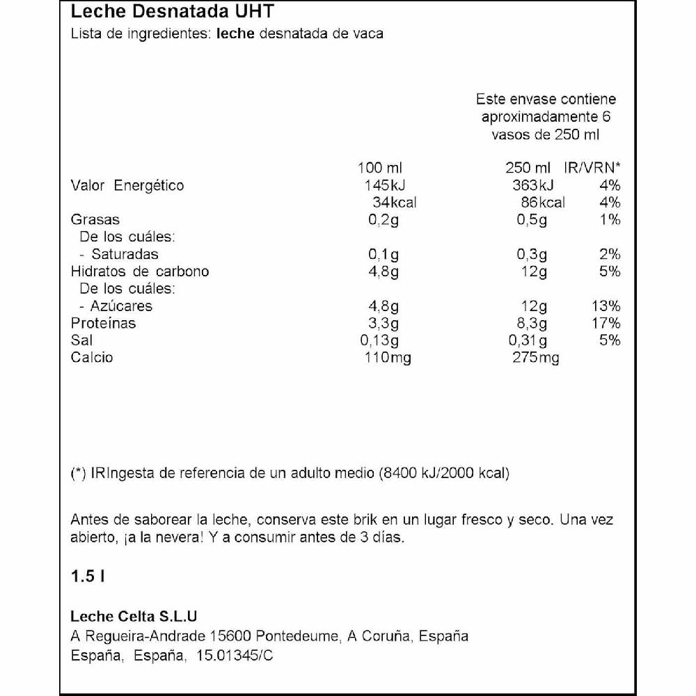 Eroski Leche Desnatada CELTA Brik 1 5 Litros
