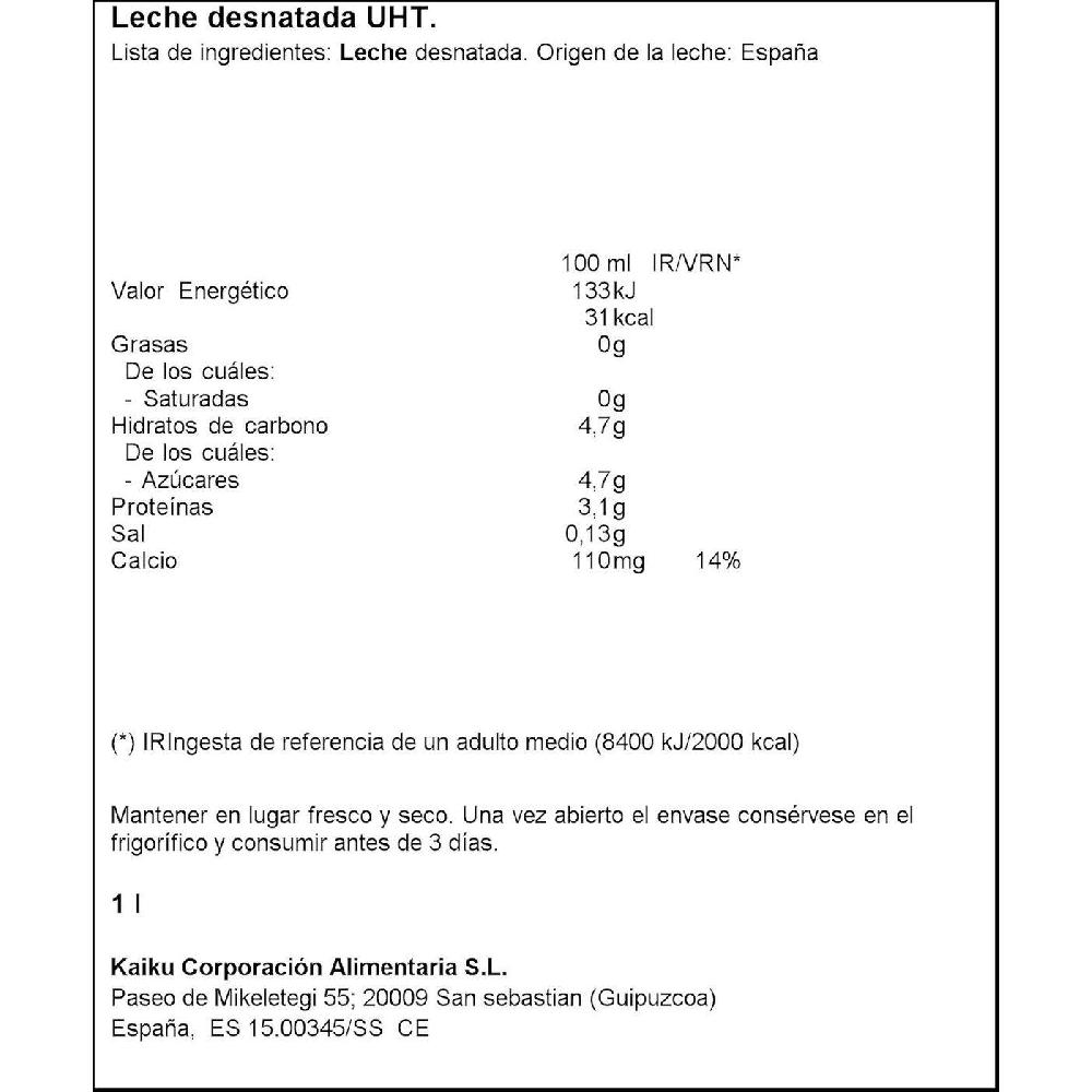 Eroski Leche Desnatada KAIKU Brik 1 Litro